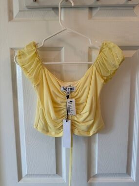 TIC TOC Yellow Ruched Crop Top